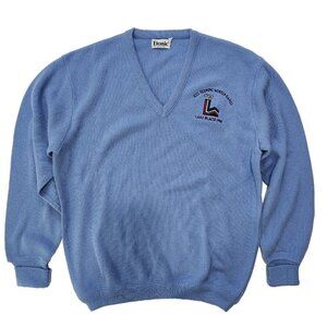 Etonic Winter Olympics 1980 Lake Placid Sweater L Light Blue V-Neck USA Vintage